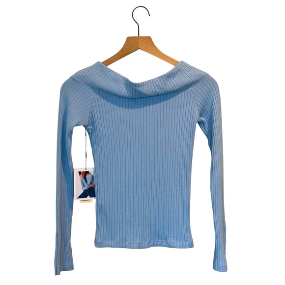 NWT Nation Los Angeles Val Off Shoulder Ribbed Long Sleeve Top, Blue, Size XS - Picture 7 of 16